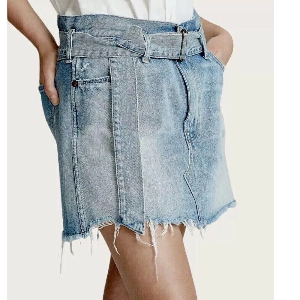 Polo Ralph Lauren Women's Belted Jeans Skirt Distress Mini Blue size 30